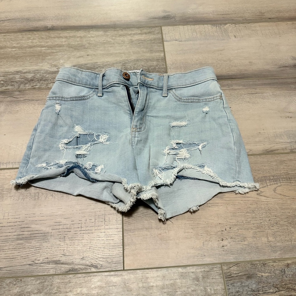 Abercrombie & Fitch Blue Jean Shorts High-Waisted Distressed